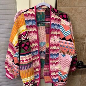Anthropologie Pilco Colorful Crochet Cardigan. Unique colors and textures. NWT